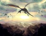  cloudy_sky flying horn landscape lpo! mountain no_humans panzer_dragoon scenery sky wings 
