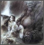  breasts clothing doggy_position doggystyle drooling duo eyes_closed female from_behind human interspecies luis_royo male mammal monster not_furry saliva sex size_difference straight torn_clothing 