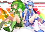  aoki_reika arm_support bike_shorts blue_eyes blue_hair blue_skirt boots bow cure_beauty cure_march dress frills green_eyes green_hair green_shorts green_skirt hair_tubes head_wings knee_boots long_hair magical_girl midorikawa_nao multiple_girls niketora ponytail precure shorts shorts_under_skirt sitting skirt smile_precure! tiara tri_tails wrist_cuffs 