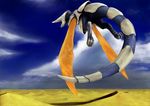  bad_pixiv_id blue_skin cloud cloudy_sky day dragon dragon_tail flying no_humans panzer_dragoon sand sky solo tail wings 