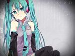 aqua_eyes aqua_hair bad_id bad_pixiv_id bare_shoulders binary detached_sleeves frown hatsune_miku headset long_hair looking_at_viewer makura_(sheepstar49) necktie solo thighhighs twintails vocaloid 