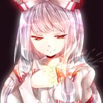  arm_up bad_id bad_pixiv_id bow fire flame fujiwara_no_mokou hair_bow hair_ribbon long_hair ribbon shirt silver_hair smile solo taru_(sougoubunnka) touhou yellow_eyes 