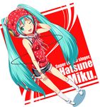  aqua_eyes aqua_hair character_name cola_miku hatsune_miku headphones hood hoodie kneehighs long_hair looking_at_viewer one_eye_closed open_mouth sanrokumaru shorts solo twintails very_long_hair vocaloid 