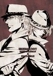  alternate_costume blue_eyes character_name copyright_name crossed_arms eichi1103 fedora hat high_contrast ivan_karelin keith_goodman multiple_boys official_style purple_eyes short_hair spot_color tiger_&amp;_bunny 