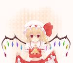  animated animated_gif ascot blinking blonde_hair flandre_scarlet haruki_(colorful_macaron) hat looking_at_viewer panties red_eyes short_hair side_ponytail skirt skirt_lift solo striped striped_panties touhou translation_request underwear wings 