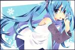  aqua_hair bad_id bad_pixiv_id blue_scarf detached_sleeves green_eyes hatsune_miku headset long_hair looking_at_viewer necktie open_mouth scarf skirt snowflakes solo twintails very_long_hair vocaloid yuki_miku 