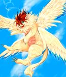  blue_eyes fang feathers flammie flying multiple_wings no_humans orange_hair seiken_densetsu seiken_densetsu_2 solo tail talons wings 