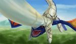  blue_skin dragon flying horn no_humans panzer_dragoon red_eyes solo toy-t wings 
