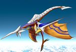  blue_skin cloud cloudy_sky dragon dragon_tail flying horn no_humans panzer_dragoon sky solo tail wings 
