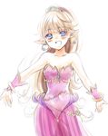  bangle bare_shoulders blonde_hair blue_eyes bracelet breasts corset earrings hair_ornament hoop_earrings jewelry leotard long_hair pink_leotard pointy_ears primm seiken_densetsu seiken_densetsu_2 small_breasts thigh_gap vambraces very_long_hair yukian 