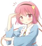  bakemonogatari blush hairband heart komeiji_satori monogatari_(series) nisemonogatari parody pink_eyes pink_hair platinum_disco_(song) ran_(9ens2000) short_hair solo touhou 