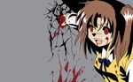  blood brown_hair fangs flat_color punching red_eyes shatter solo sweater_vest tears tsukihime twintails vampire wall wallpaper yumizuka_satsuki 