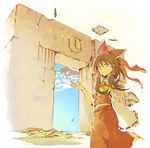  ascot bow brown_hair clock detached_sleeves door hair_bow hair_tubes hakurei_reimu ichizen_(o_tori) long_hair smile solo touhou 