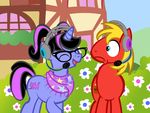  blue_eyes bush cutie_mark equine eyes_closed eyewear female feral flower friendship_is_magic gem glasses hair headset horn horse jewel male mammal my_little_pony pigtails pixelkitties pony scarf two_tone_hair unicorn 