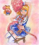  adapted_costume alice_margatroid armpits blonde_hair blue_eyes boots capelet cheerleader closed_eyes marker_(medium) matching_shanghai mayo_riyo midriff navel open_mouth pom_poms race_queen sample shanghai_doll short_hair smile solo thighhighs touhou traditional_media white_legwear wrist_cuffs 