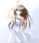  brown_eyes brown_hair copyright_request dress long_hair s-syogo solo white_dress 