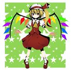  aa44 ascot blonde_hair crystal dress flandre_scarlet hat hat_ribbon pink_eyes ribbon side_ponytail smile solo star touhou wings 