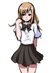  ayase_chihaya blush brown_hair chihayafuru colorfag colorized drawfag highres long_hair pleated_skirt school_uniform skirt solo thigh_gap 