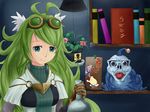  ahoge alchemic_magician blue_eyes book duel_monster goggles green_hair long_hair madolche_magileine plant twin_ahoge water_spirit yu-gi-oh! 