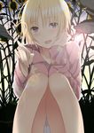  3u bad_id bad_pixiv_id blonde_hair blush brown_eyes chin_rest flower heart lens_flare looking_at_viewer no_pants open_mouth otomaki_makura pajama_na_kanojo pajamas panties pantyshot pantyshot_(sitting) short_hair sitting solo star sunflower underwear white_panties 