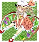  :d aa44 ascot blonde_hair crystal flandre_scarlet hat hat_ribbon highres open_mouth purple_eyes ribbon sitting smile solo touhou v_arms wings 