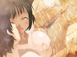  1boy 1girl breasts brown_hair censored game_cg koi_to_mizugi_to_taiyo_to nude penis pov schoolgirl short_hair tan tanline 