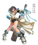  boots brown_hair cross dfo dnf dungeon_and_fighter dungeon_fighter_online female female_priest female_priest_(dungeon_and_fighter) fingerless_gloves gloves highres priest priest_(dungeon_and_fighter) weapon 