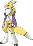  absurd_res alpha_channel ambiguous_gender bridal_gauntlets canine chest_tuft claws clothing digimon ears facial_markings female fox fur hi_res looking_at_viewer mammal markings nude plain_background png purple_eyes renakunisaki renamon sleeve solo standing transparent_background tuft vector_trace white_fur yellow_fur 