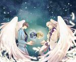  angel_wings cardcaptor_sakura cause dual_persona earth grey_hair long_hair male_focus moon multiple_boys spoilers tsukishiro_yukito white_hair wings yue_(ccs) 