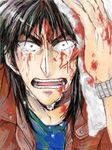  black_hair blood close-up cloth face hands itou_kaiji kaiji male_focus official_style open_mouth solo tears tegaki 