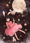  animal_ears black_hair bunny bunny_ears carrot carrot_necklace dress full_moon highres inaba_tewi isegawa_yasutaka jewelry moon necklace pendant planet red_eyes short_hair solo star touhou 