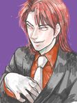  face formal hands ichijou_seiya kaiji male_focus necktie red_hair smirk solo suit tegaki 