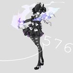  black_hair black_legwear bow braid frills full_body gen_5_pokemon gloves gothic_lolita gothitelle hat hat_bow high_heels lolita_fashion magic multiple_braids pale_skin pantyhose personification pokemon purple_eyes ribbon roro_(bob) shoes simple_background solo wrist_cuffs 