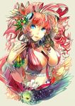  athena_(lord_of_vermilion) bad_id bad_pixiv_id bird blue_eyes breasts cleavage drill_hair flower fumo hair_flower hair_ornament large_breasts long_hair looking_at_viewer lord_of_vermilion open_mouth pink_hair solo upper_body 