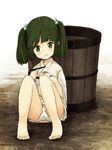  barefoot blush bucket child chopsticks eating food green_eyes green_hair hair_bobbles hair_ornament japanese_clothes kimono kisume md5_mismatch panties pantyshot pantyshot_(sitting) short_hair sitting smile solo tofu touhou twintails underwear urin white_panties wooden_bucket 