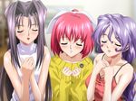  3girls blush hitozuma_hime_club kawasaki_nana multiple_girls ooishi_kagari purple_hair red_hair secret_wives_club takasugi_chisato 