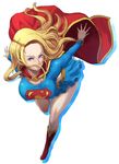  belt blonde_hair blue_eyes boots breasts butcha-u cape covered_nipples dc_comics hanging_breasts large_breasts long_hair looking_at_viewer md5_mismatch midriff shirt skirt solo supergirl superman_(series) taut_clothes taut_shirt 