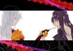  2boys cake duke_pantarei food fork multiple_boys purple_eyes purple_hair red_eyes tales_of_(series) tales_of_vesperia white_hair yuri_lowell 