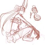  =_= c_(control) flat_chest flower hair_flower hair_ornament horn horns indian_style long_hair mashu_(control) monochrome panties_(pantsu-pirate) sitting sketch skirt solo strapless tubetop twintails 