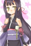  1girl alfa_system bare_shoulders black_hair brown_eyes detached_sleeves horns japanese_clothes long_hair pointy_ears ribbon sakuya_(tales_of_innocence) tales_of_(series) tales_of_innocence 