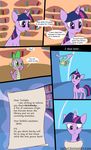  book bookshelf comic dialog dialogue dragon english_text equine female feral friendship_is_magic green_eyes hair horn horse house letter loceri magic male mammal multi-colored_hair my_little_pony pony purple_eyes scales scalie spike_(mlp) text tree twilight_sparkle_(mlp) unicorn wood 