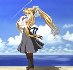  air blonde_hair chunpai closed_eyes cloud day kamio_misuzu long_hair sky solo 