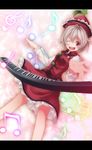  bad_id bad_pixiv_id blush grey_eyes grey_hair hat highres instrument keyboard_(instrument) letterboxed lyrica_prismriver musical_note one_eye_closed s-syogo skirt smile solo star touhou 