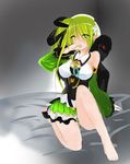  bare_shoulders breasts detached_sleeves elf elsword green_eyes green_hair pointy_ears red_eyes rena_(elsword) skirt 