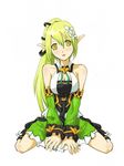  bare_shoulders boots breasts detached_sleeves elf elsword flower green_eyes green_hair pointy_ears rena_(elsword) skirt 