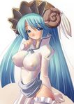  blue_eyes blue_hair blush breasts erect_nipples hat impossible_clothes large_breasts long_hair lowres luminous_arc luminous_arc_2 luna_(luminous_arc) nautilus_(animal) seashell shell thighhighs 