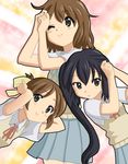  chunpai hirasawa_ui hirasawa_yui k-on! long_hair multiple_girls nakano_azusa one_eye_closed school_uniform short_hair skirt smile twintails 