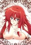  ahoge artist_request blue_eyes blush breasts cleavage high_school_dxd huge_ahoge large_breasts long_hair nipples red_hair rias_gremory smile solo 
