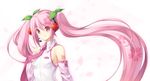  bare_shoulders breasts cherry detached_sleeves food fruit hatsune_miku headset highres long_hair necktie pink_eyes pink_hair sakura_miku small_breasts smile solo twintails upper_body very_long_hair vocaloid wacchi wallpaper 