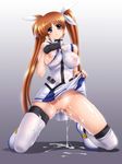  after_sex blush bow breast_slip breasts brown_hair censored cum cum_in_pussy cum_on_body cum_on_lower_body cum_on_upper_body cumdrip fingerless_gloves gloves hair_bow highres impossible_clothes impossible_shirt kamogawa_tanuki kneeling large_breasts long_hair lyrical_nanoha mahou_shoujo_lyrical_nanoha_strikers nipples no_panties one_breast_out purple_eyes pussy see-through shirt shirt_pull skirt skirt_lift solo takamachi_nanoha thighhighs thighhighs_pull twintails wet wet_clothes 